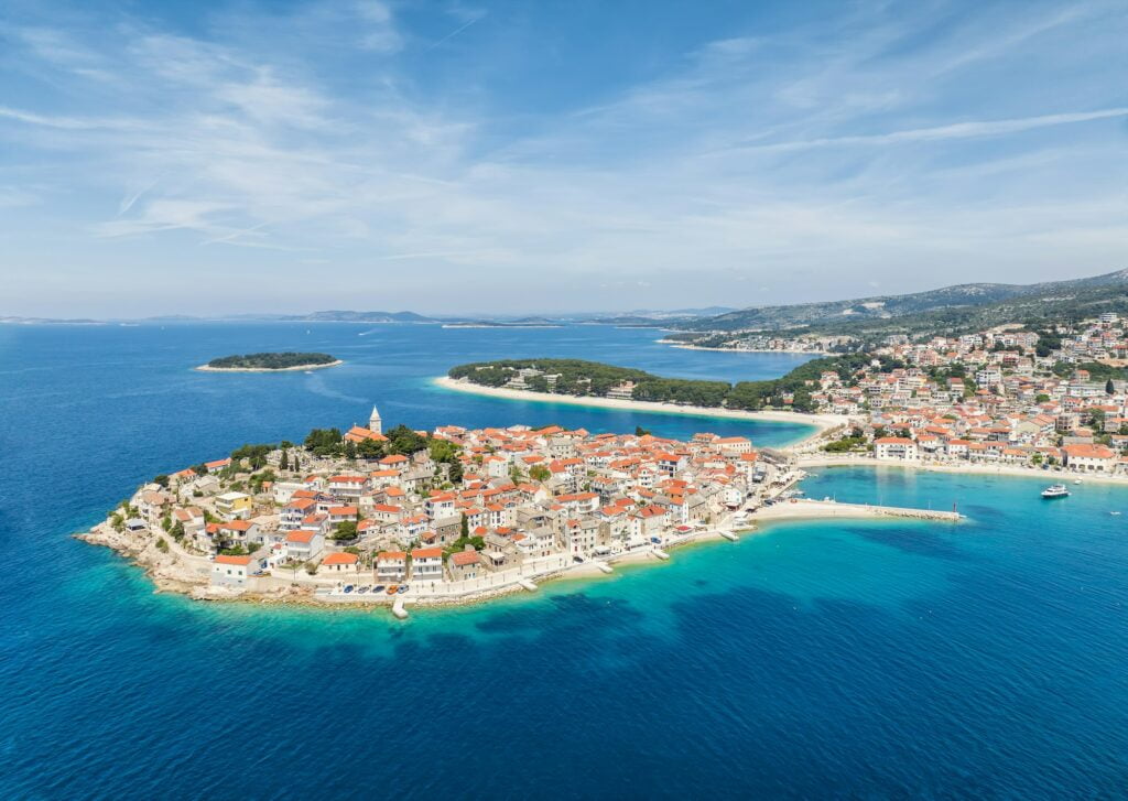 Scenic town and beaches of Primosten in Croatia